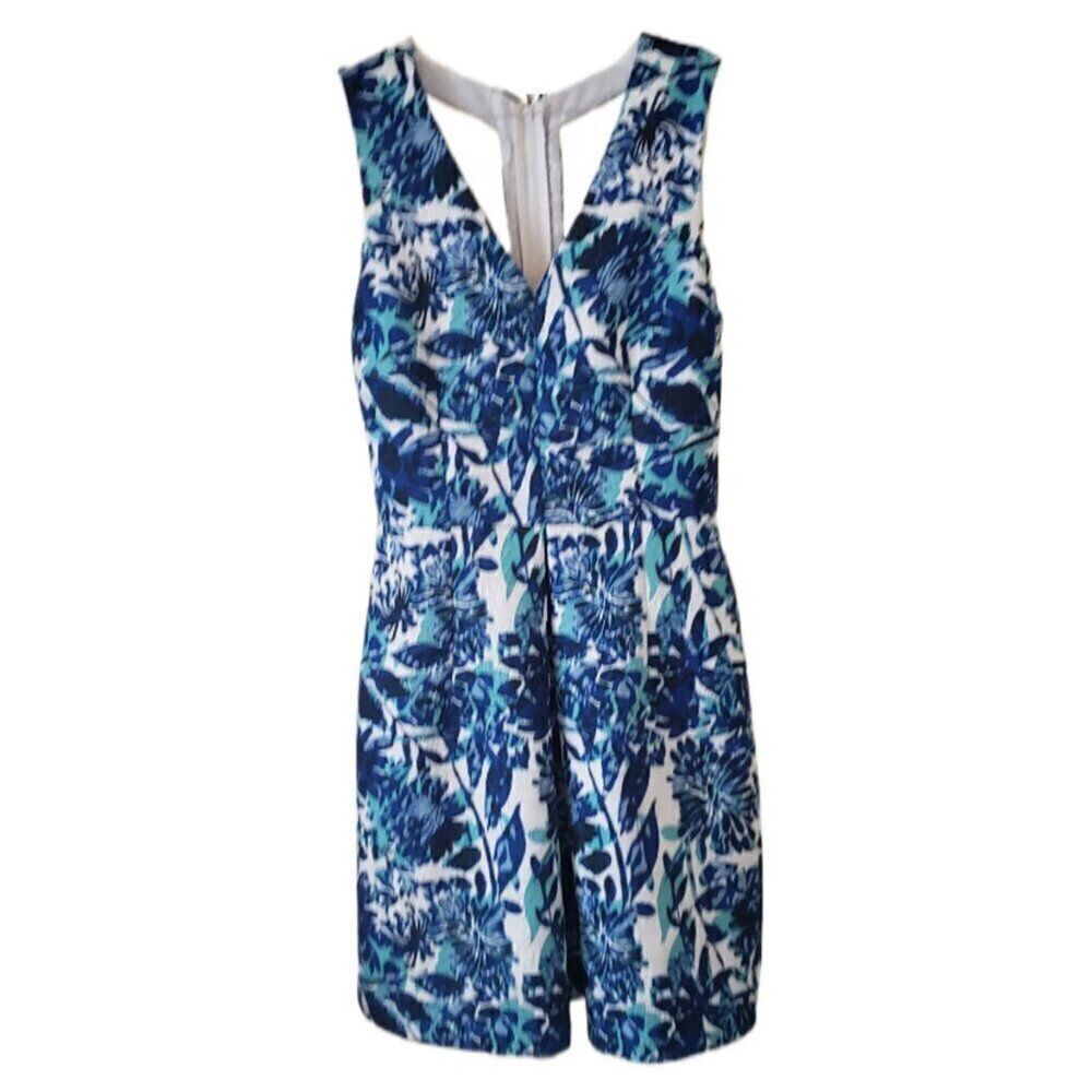 H&M Blue White Black Turquoise Floral Sleeveless Cut Out Back Dress